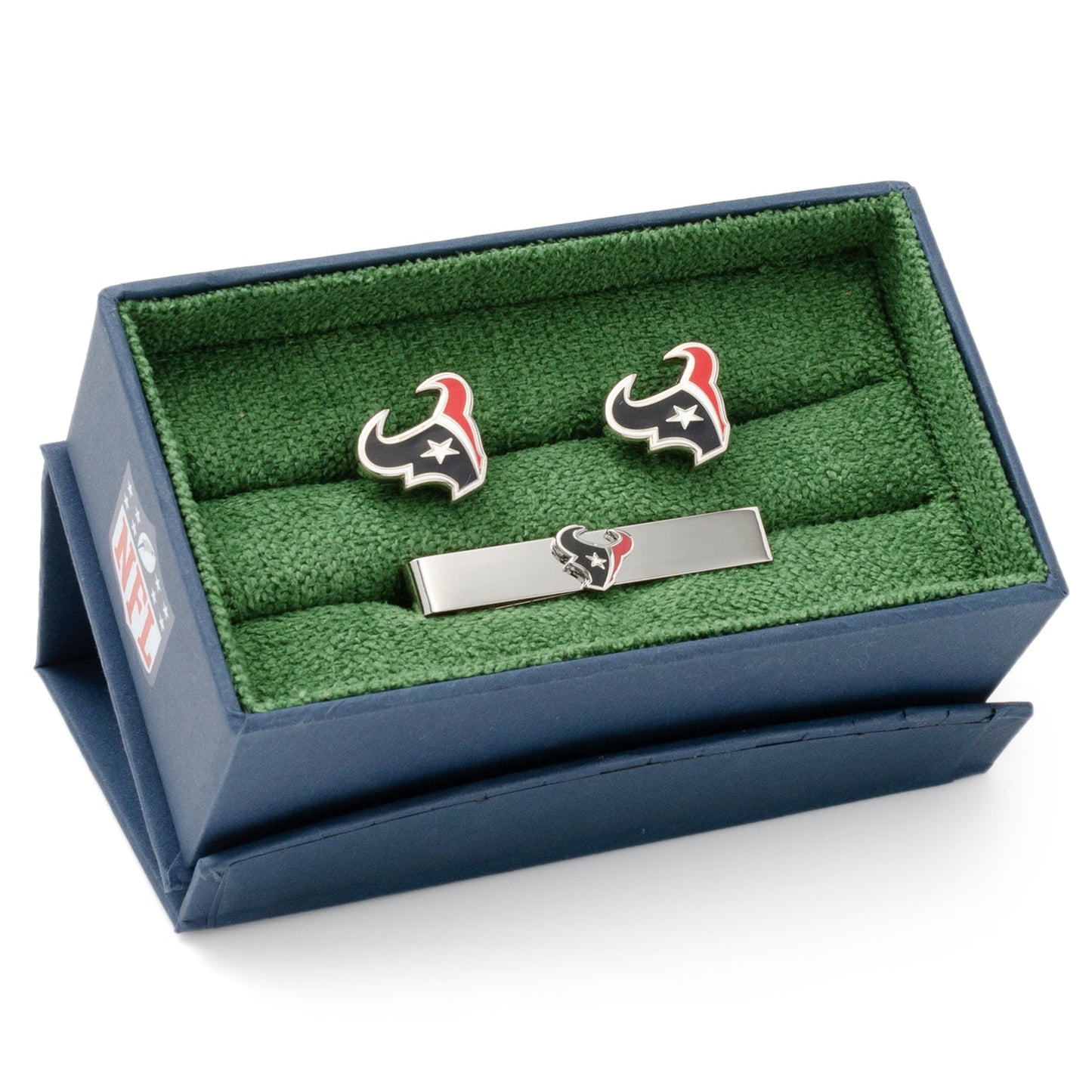 Houston Texans navy cufflinks angle view, NFL football fan gift