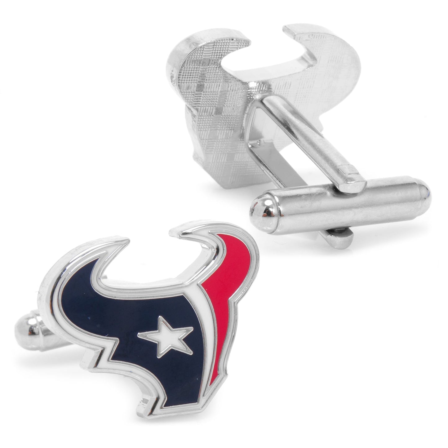 Texans logo cufflink close-up, officially licensed NFL gift