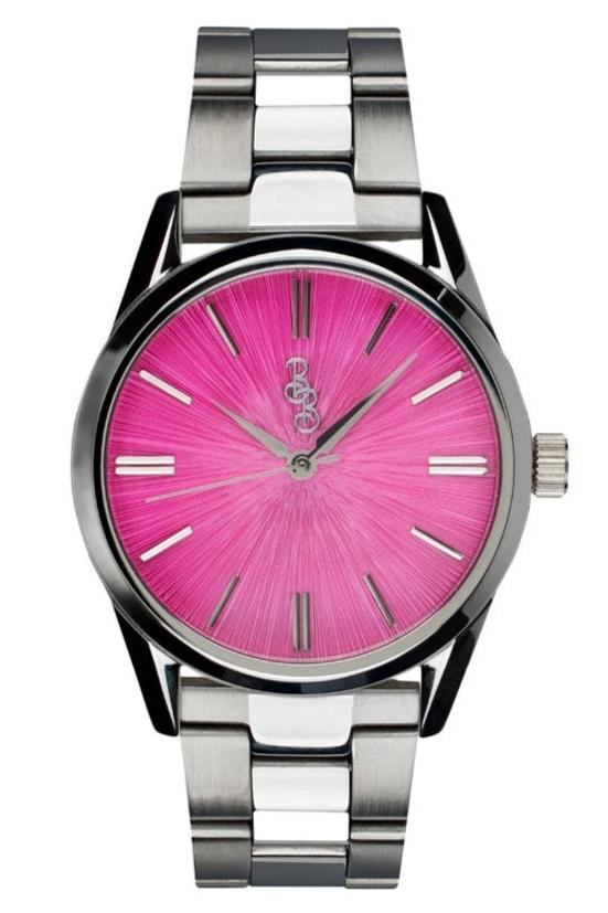 Pink Sunburst Watch on stainless steel bracelet, gift for her