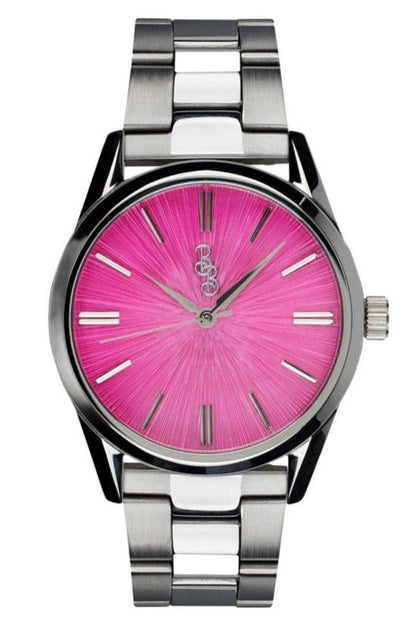 Pink Sunburst Watch on stainless steel bracelet, gift for her