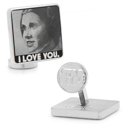 Tie bar hidden message close-up, Han Solo I Know engraving detail