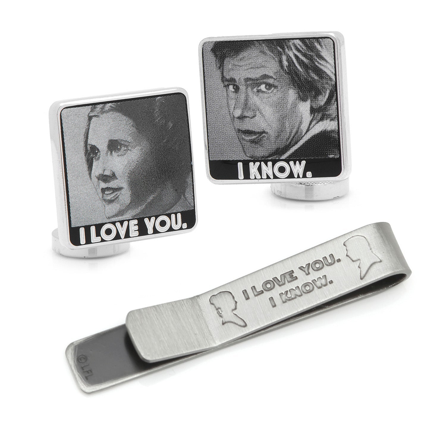 Star Wars I Love You I Know Cufflinks and Hidden Message Tie Bar Gift Set - fan gift