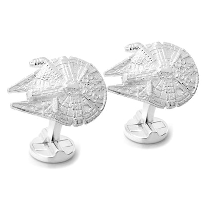 Millennium Falcon sterling silver cufflinks angle view, Star Wars fan gift