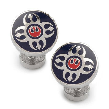 Rebel Alliance starbird crest cufflinks close-up, Star Wars fan gift