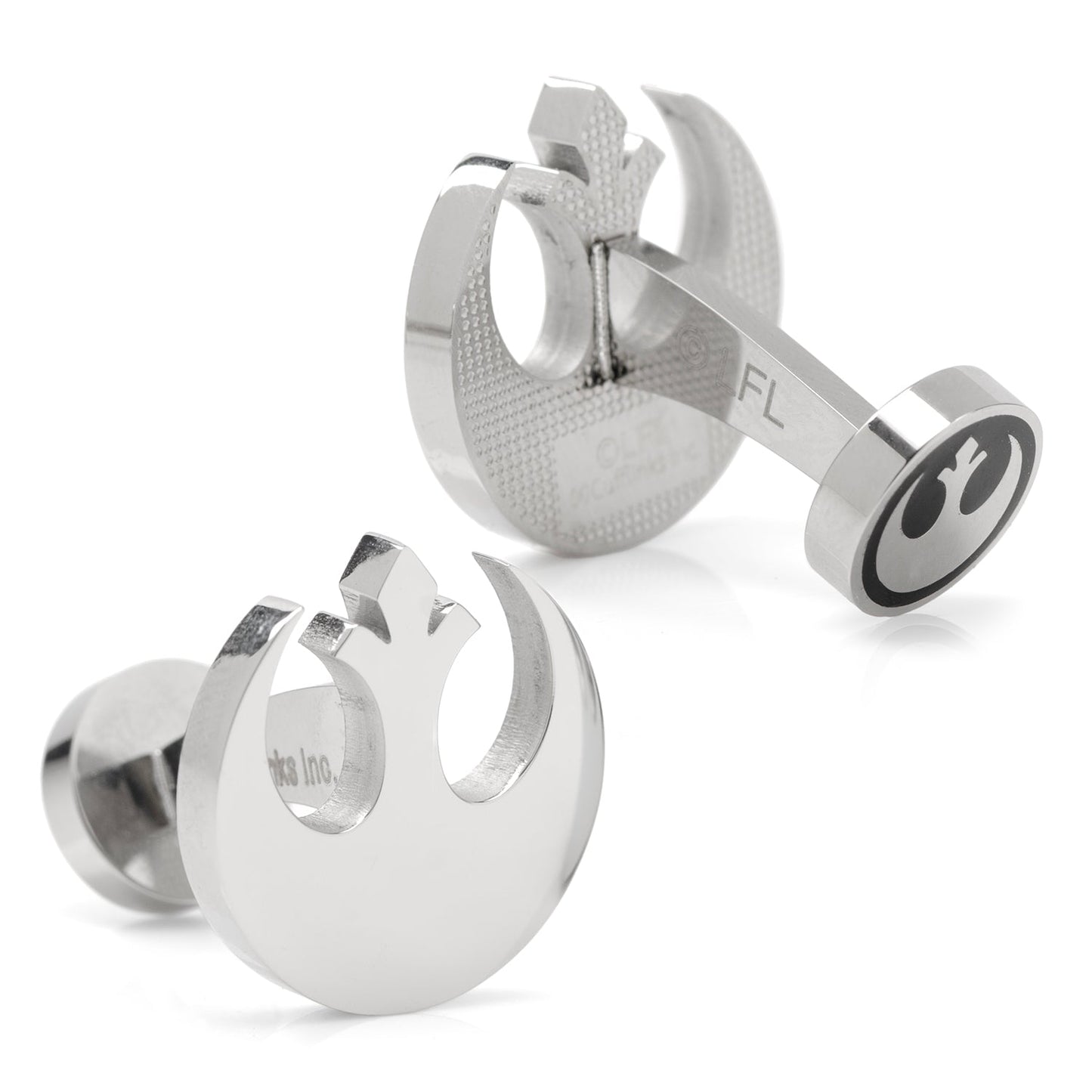 Polished Rebel Alliance crest cufflinks angle view, Star Wars fan gift