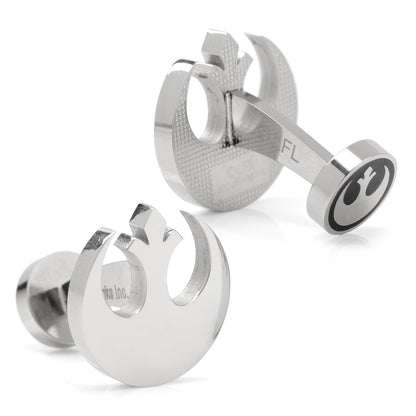 Polished Rebel Alliance crest cufflinks angle view, Star Wars fan gift