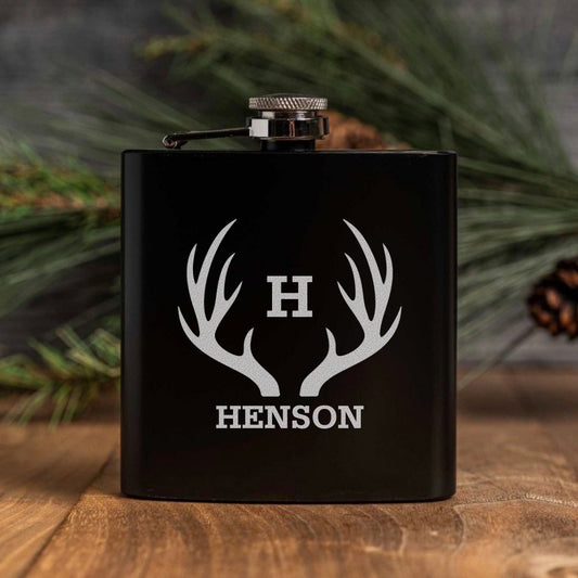 Engraved Black Powder Coated Flasks