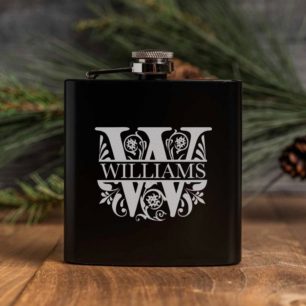 Engraved Black Powder Coated Flasks