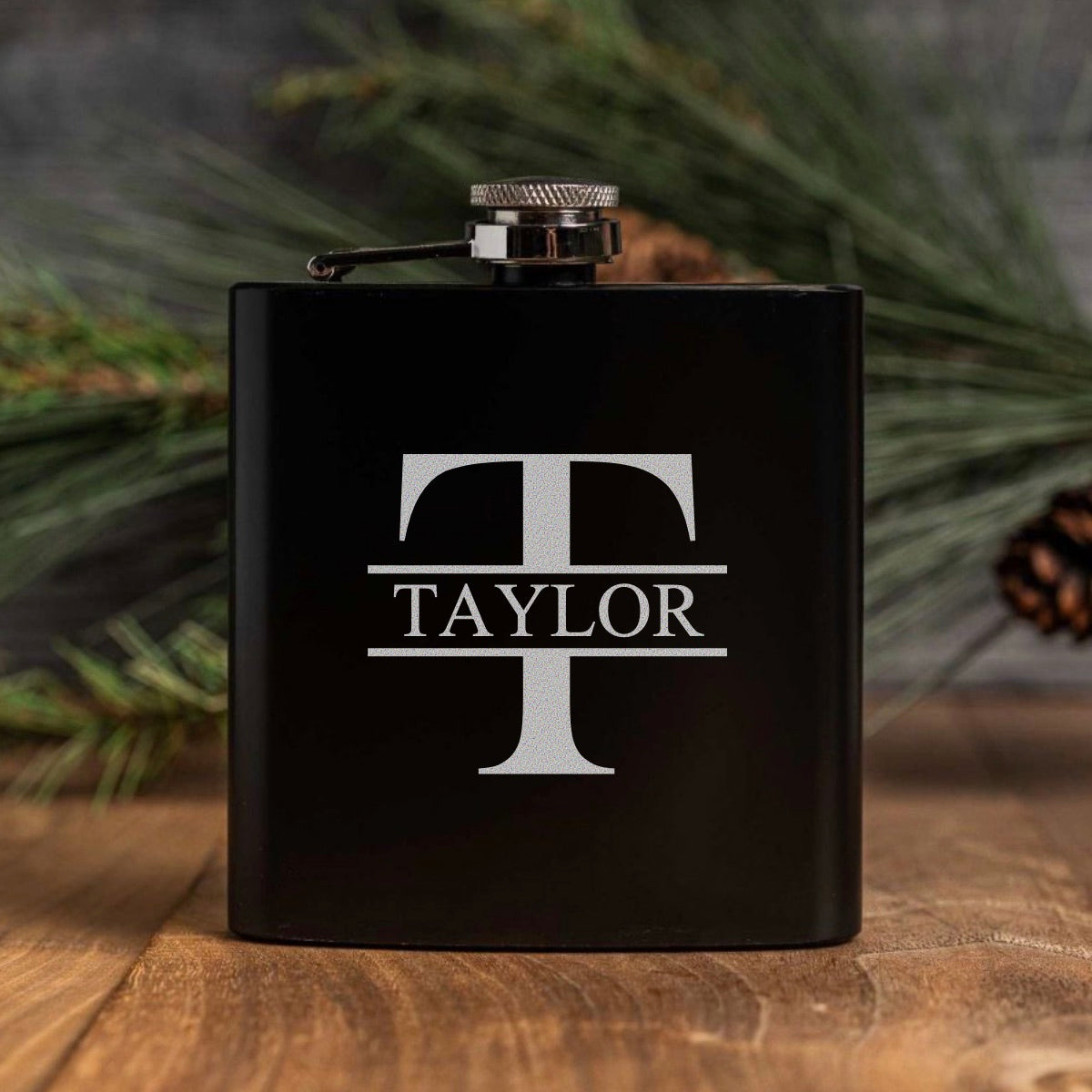 Engraved Black Powder Coated Flasks