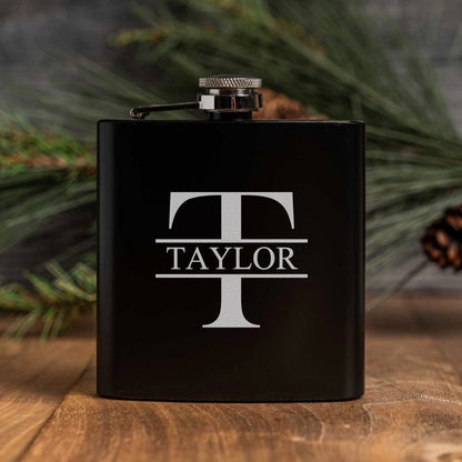 Engraved Black Powder Coated Flasks