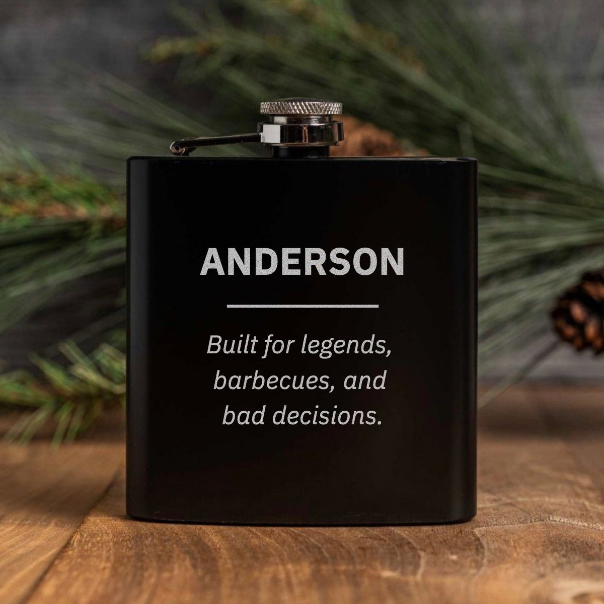 Engraved Black Powder Coated Flasks