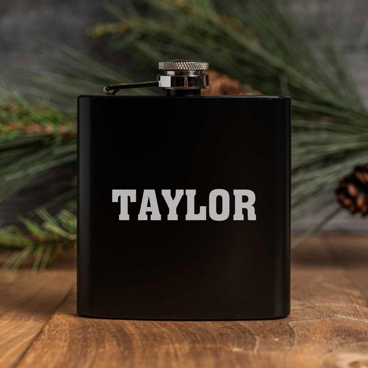 Engraved Black Powder Coated Flasks