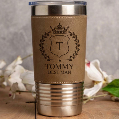 Engraved Leather Wrapped Stainless Tumblers - Groomsmen, Bridesmaids, Best Man