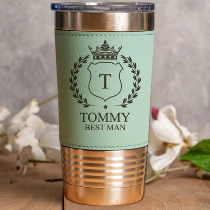 Engraved Leather Wrapped Stainless Tumblers - Groomsmen, Bridesmaids, Best Man