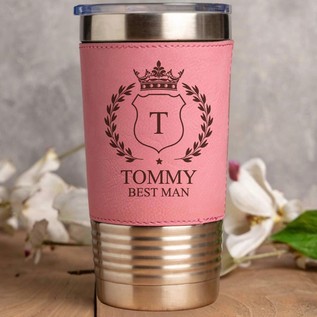 Engraved Leather Wrapped Stainless Tumblers - Groomsmen, Bridesmaids, Best Man