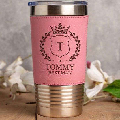 Engraved Leather Wrapped Stainless Tumblers - Groomsmen, Bridesmaids, Best Man