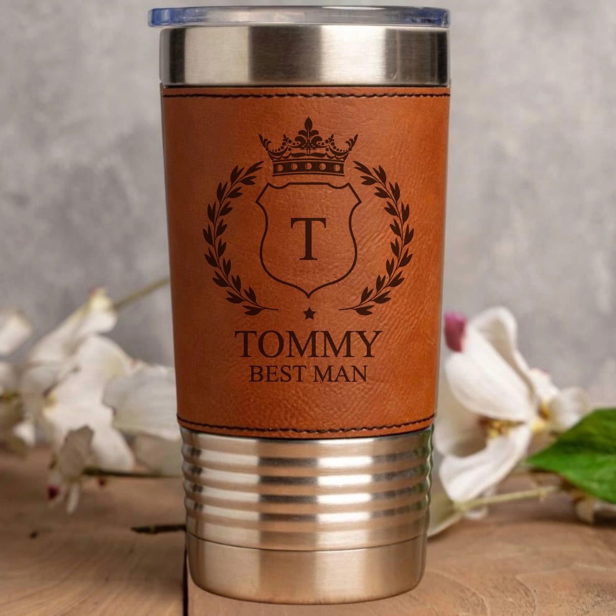 Engraved Leather Wrapped Stainless Tumblers - Groomsmen, Bridesmaids, Best Man