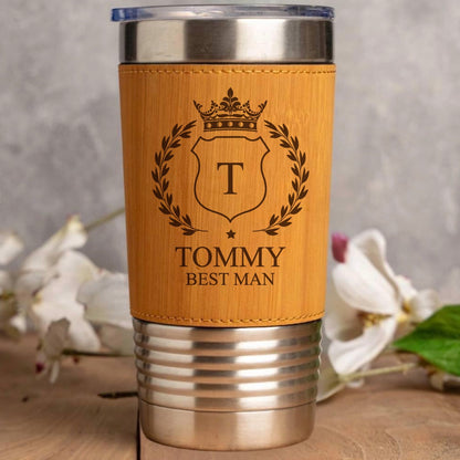 Engraved Leather Wrapped Stainless Tumblers - Groomsmen, Bridesmaids, Best Man