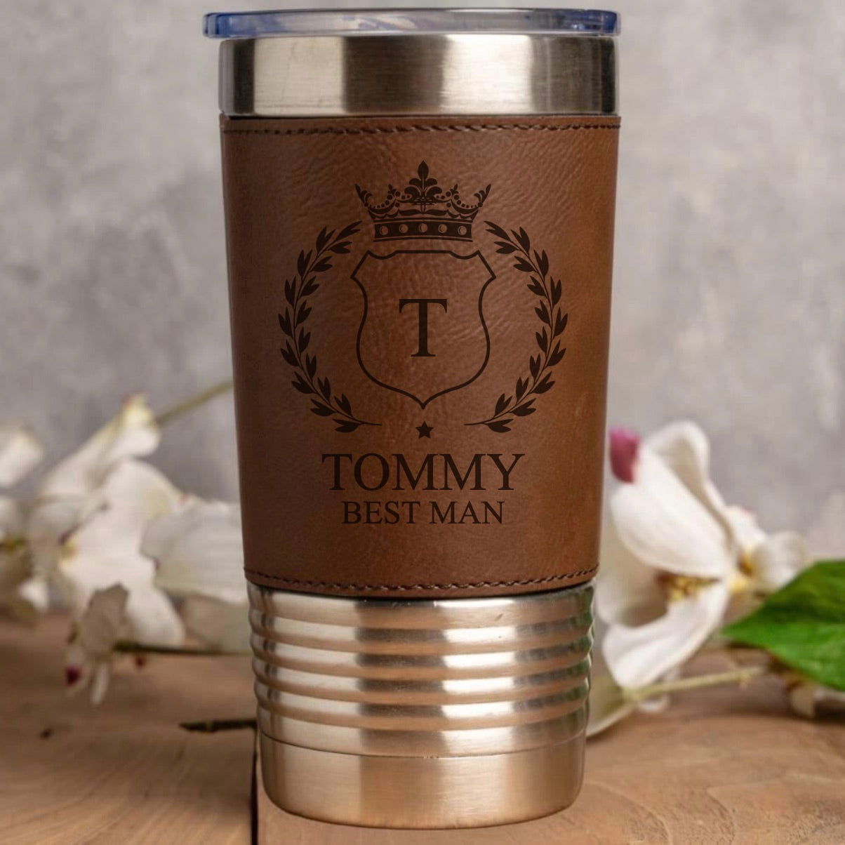 Engraved Leather Wrapped Stainless Tumblers - Groomsmen, Bridesmaids, Best Man