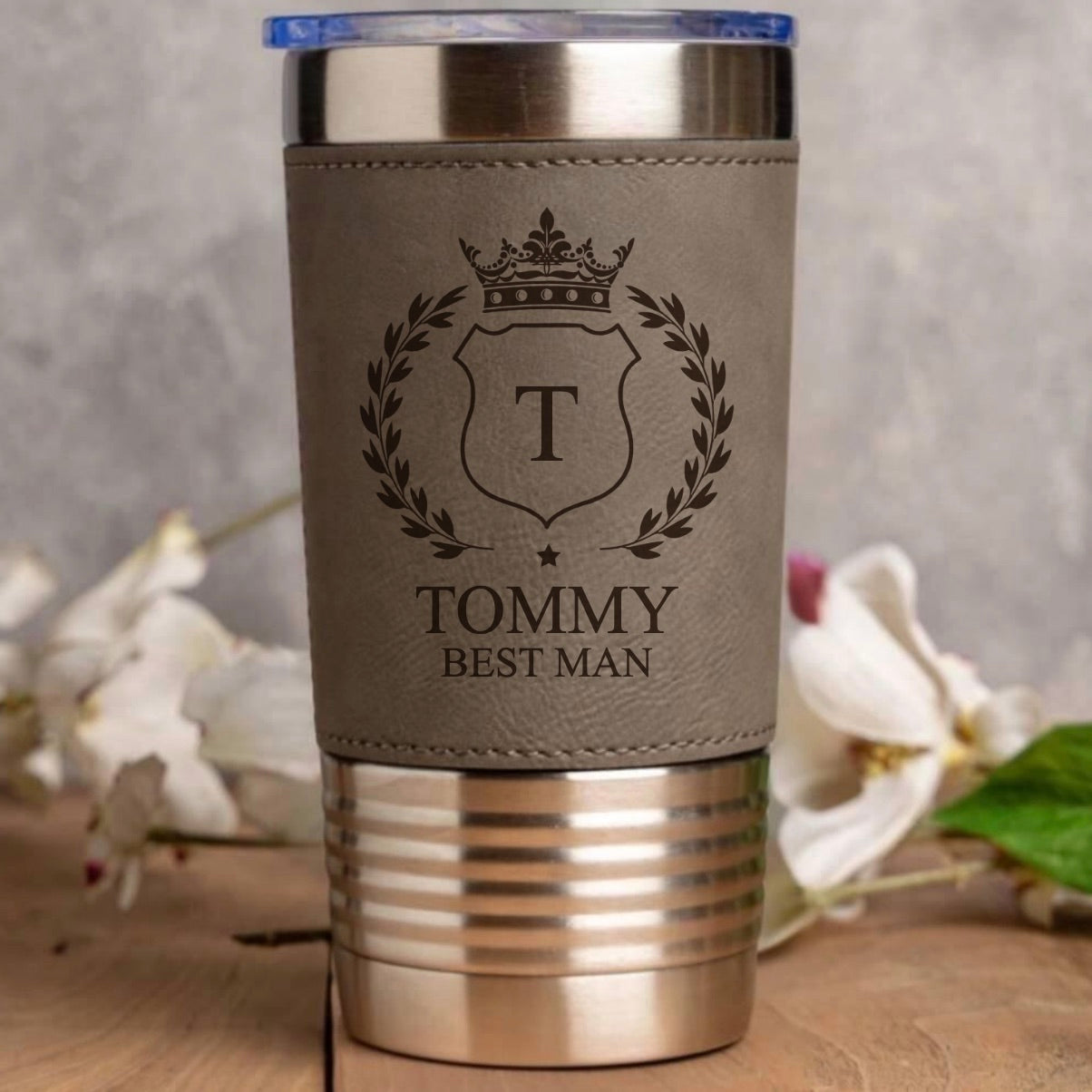 Engraved Leather Wrapped Stainless Tumblers - Groomsmen, Bridesmaids, Best Man