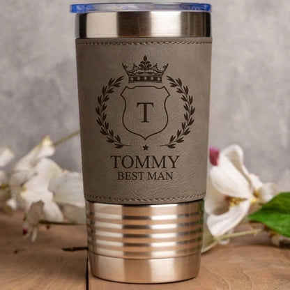 Engraved Leather Wrapped Stainless Tumblers - Groomsmen, Bridesmaids, Best Man