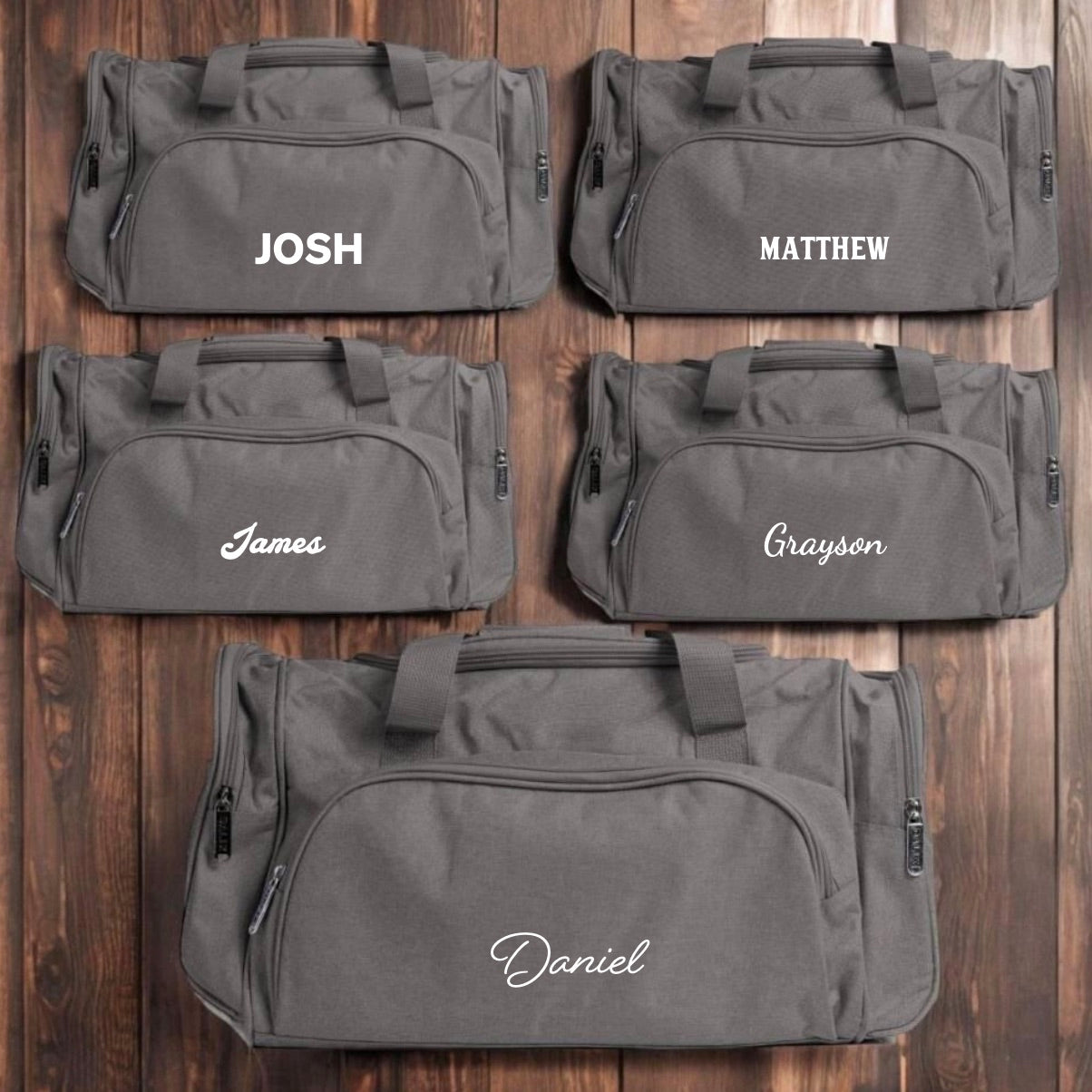 Set of 5 Groomsmen Grey Duffle Bags