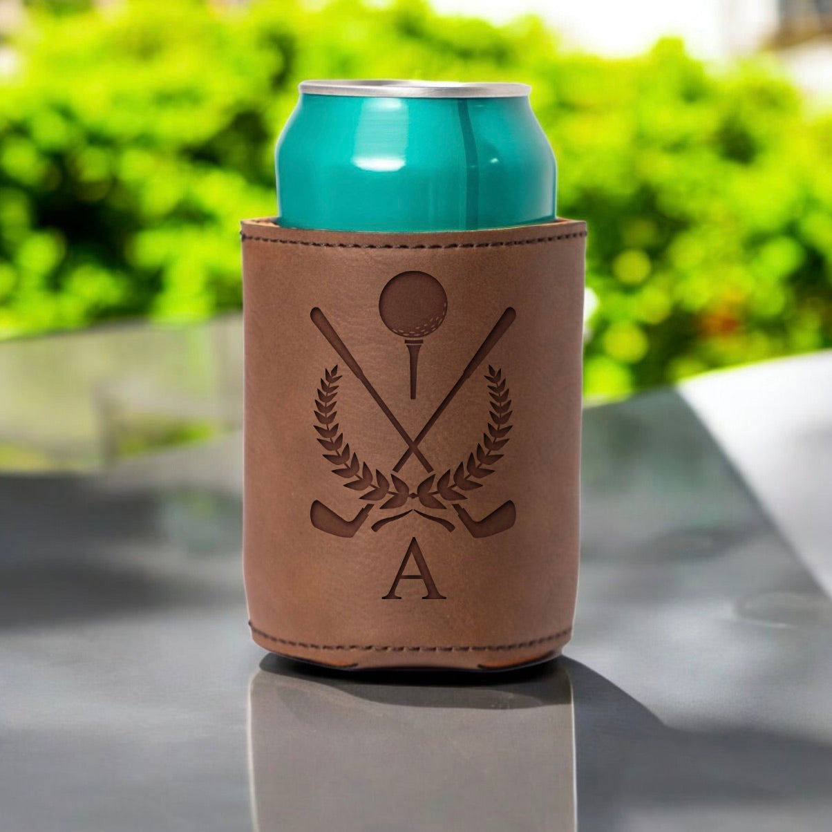 Personalized Leather Golf Can Coolers