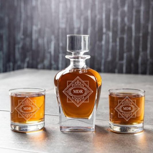 Engraved Tapered Decanter Set with Whiskey Glasses - Reserve Collection