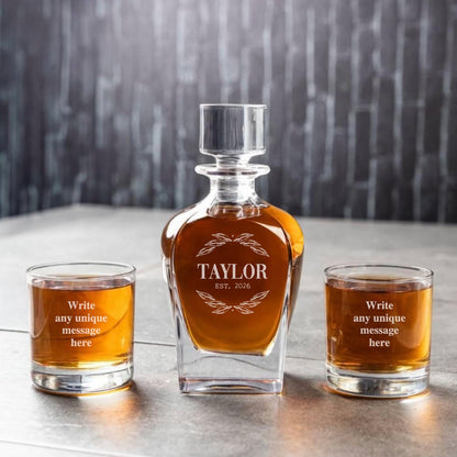 Engraved Tapered Decanter Set with Whiskey Glasses - Reserve Collection
