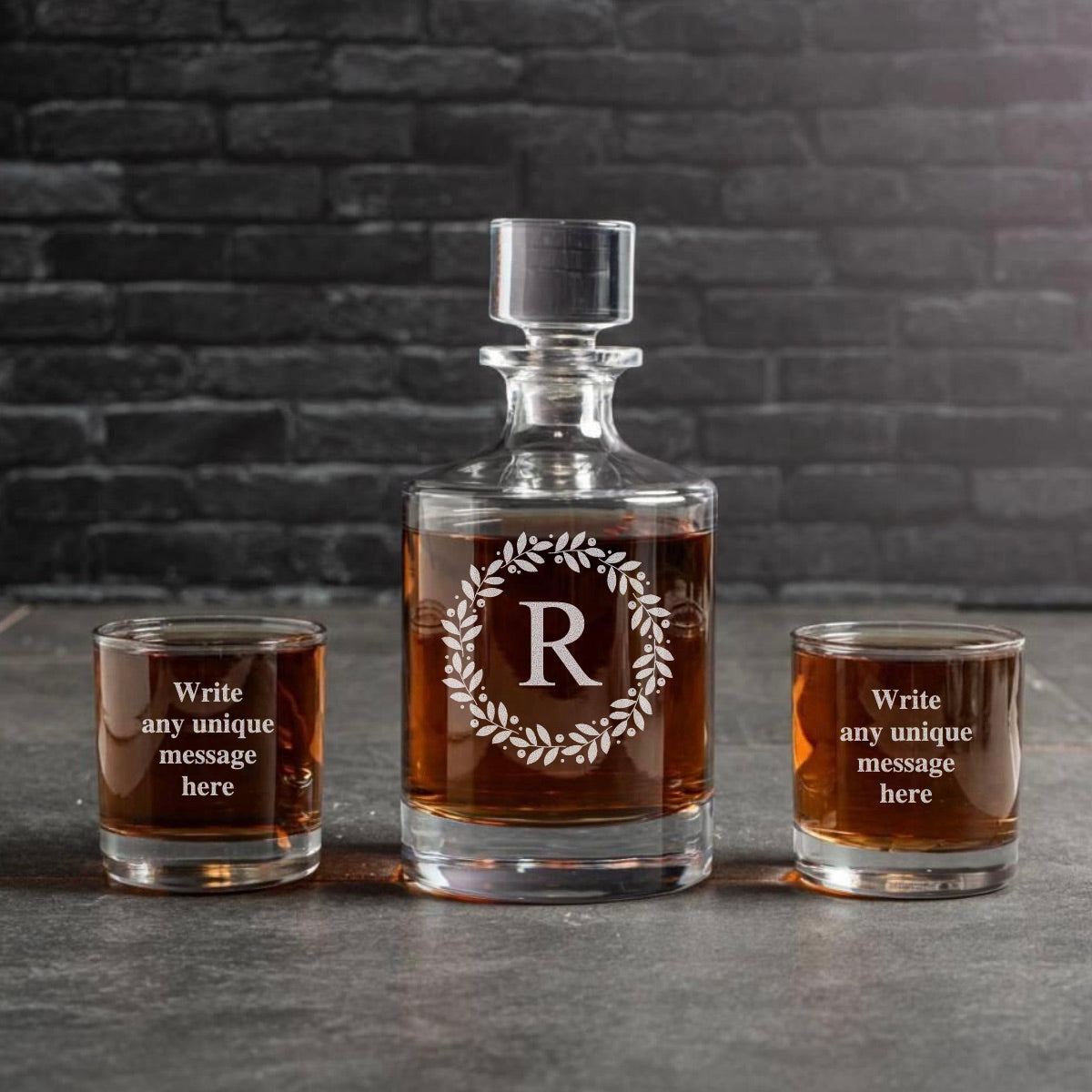 Engraved Barrel Decanter Set
