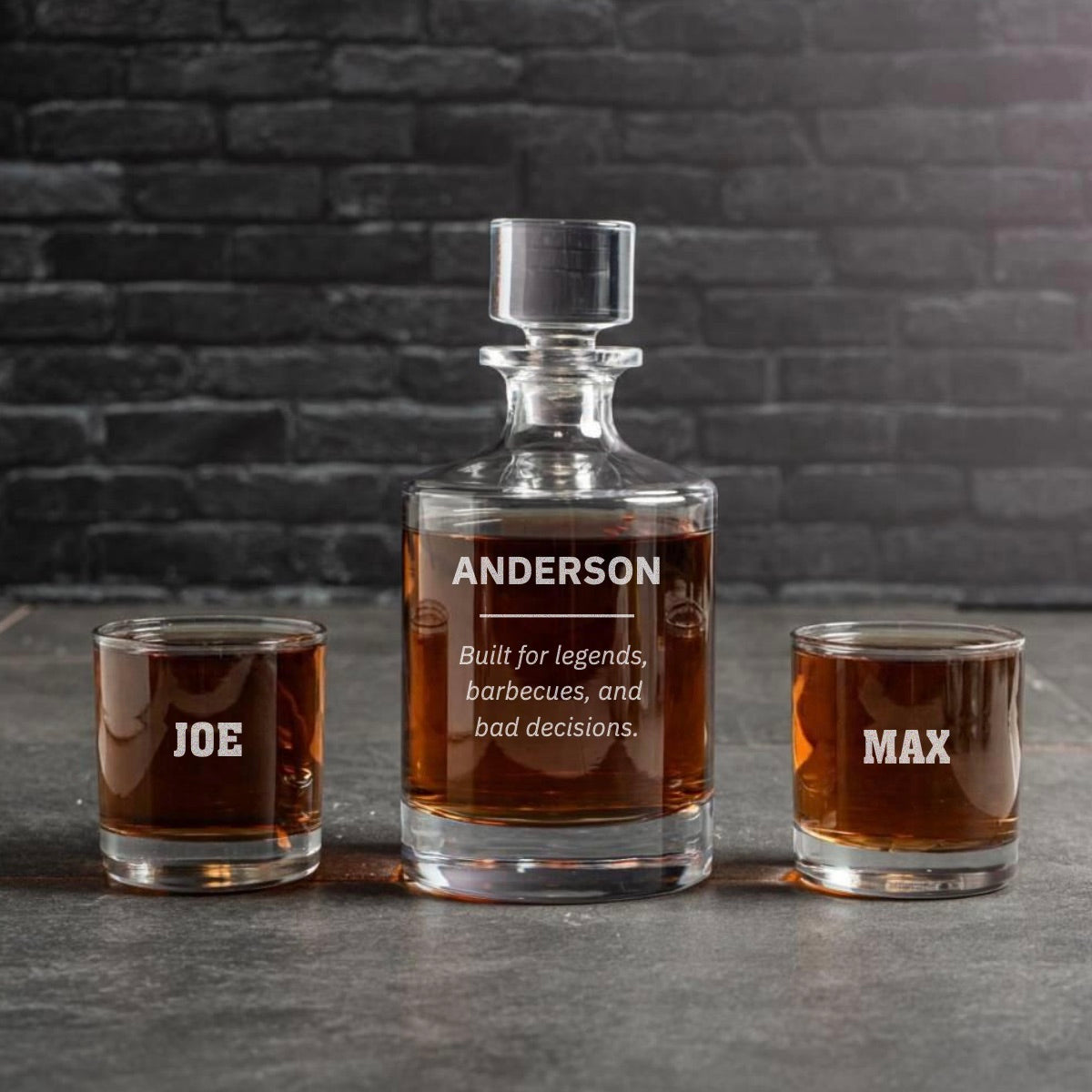 Engraved Barrel Decanter Set
