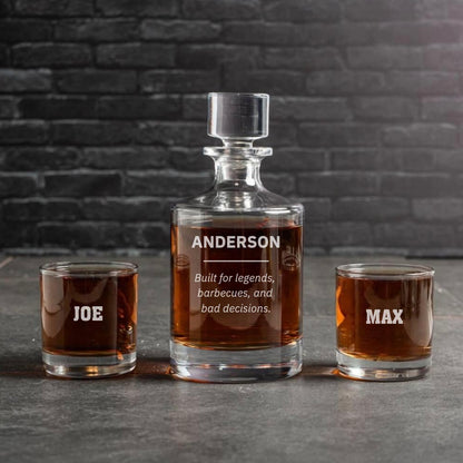 Engraved Barrel Decanter Set