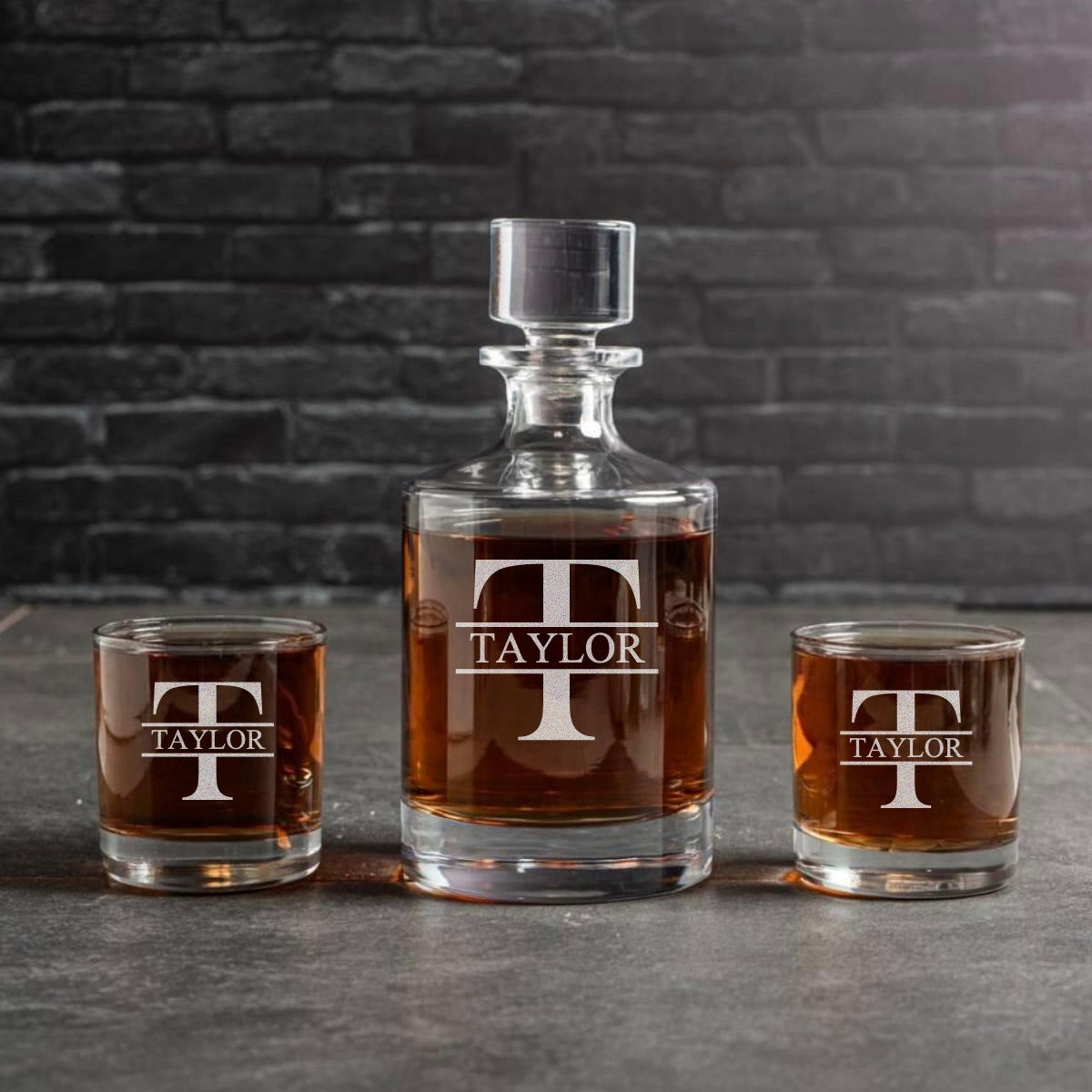 Engraved Barrel Decanter Set