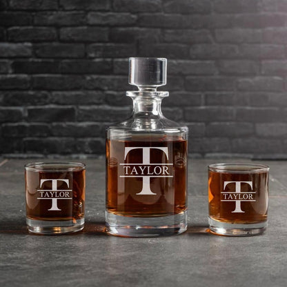 Engraved Barrel Decanter Set
