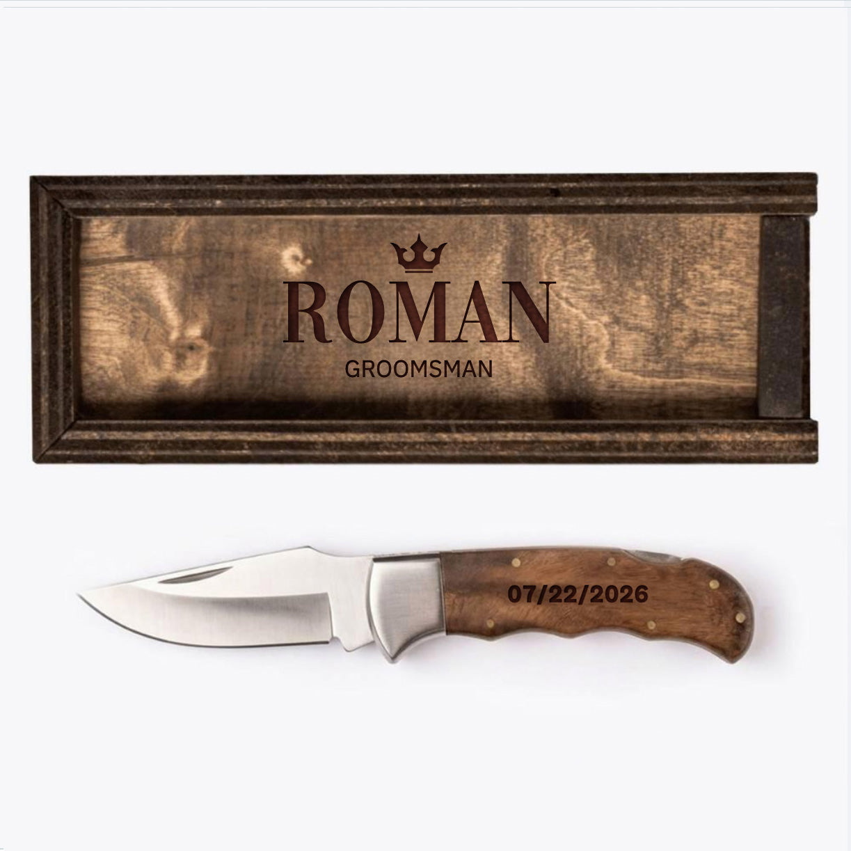 Personalized Burl Wood Handle Knife with Gift Box