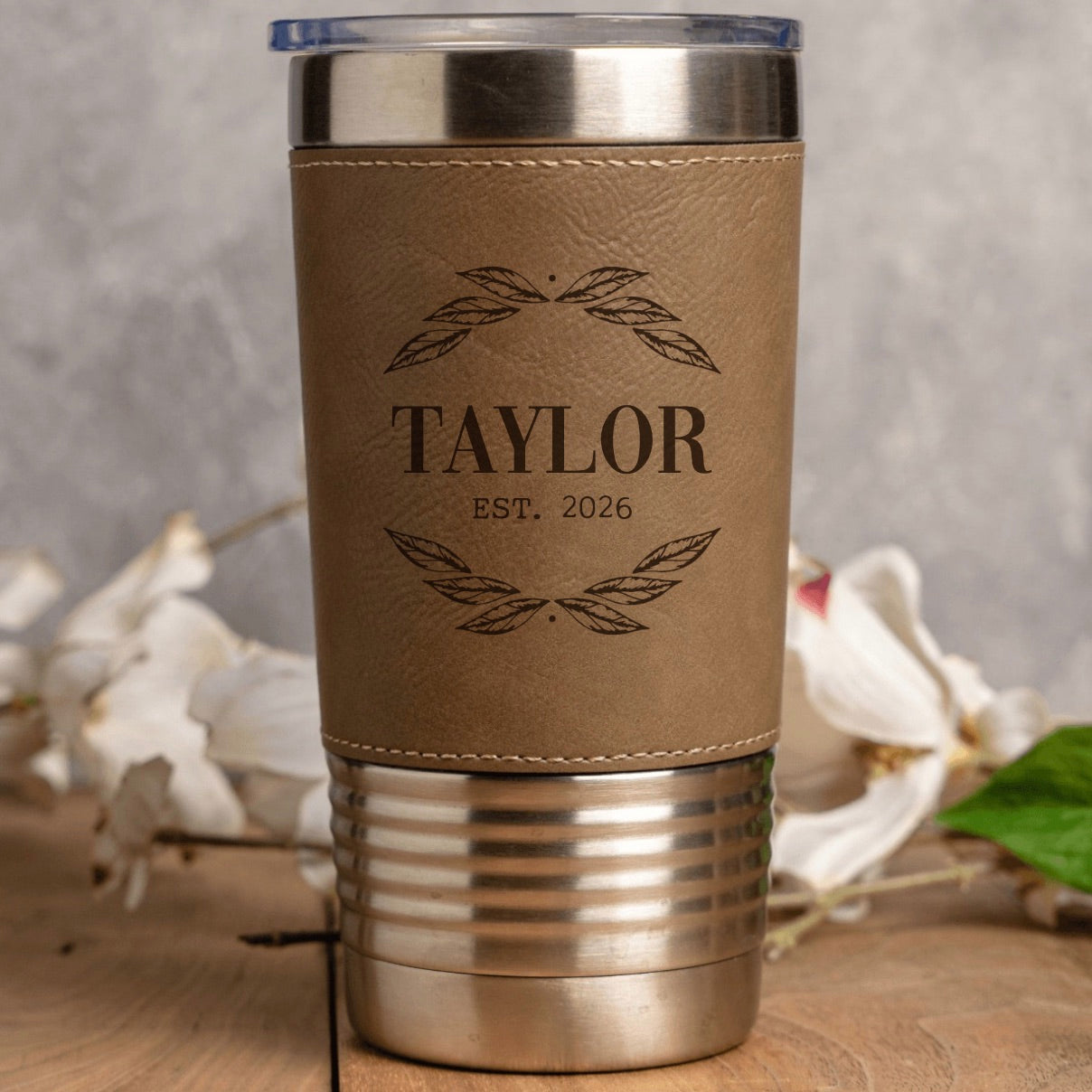 Engraved Leather Wrapped Tumblers