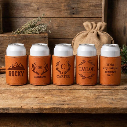 Set of 5 Groomsmen Custom Leather Can Coolers
