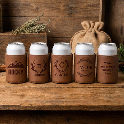 Set of 5 Groomsmen Custom Leather Can Coolers