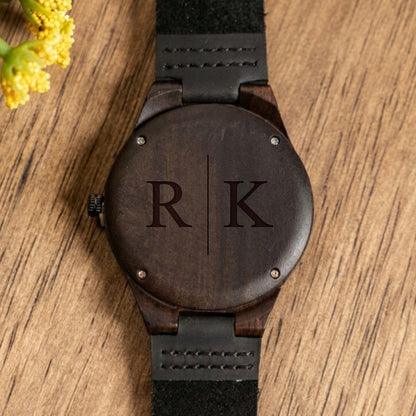Engraved Dark Brown Wood Watch - Reserve Collection