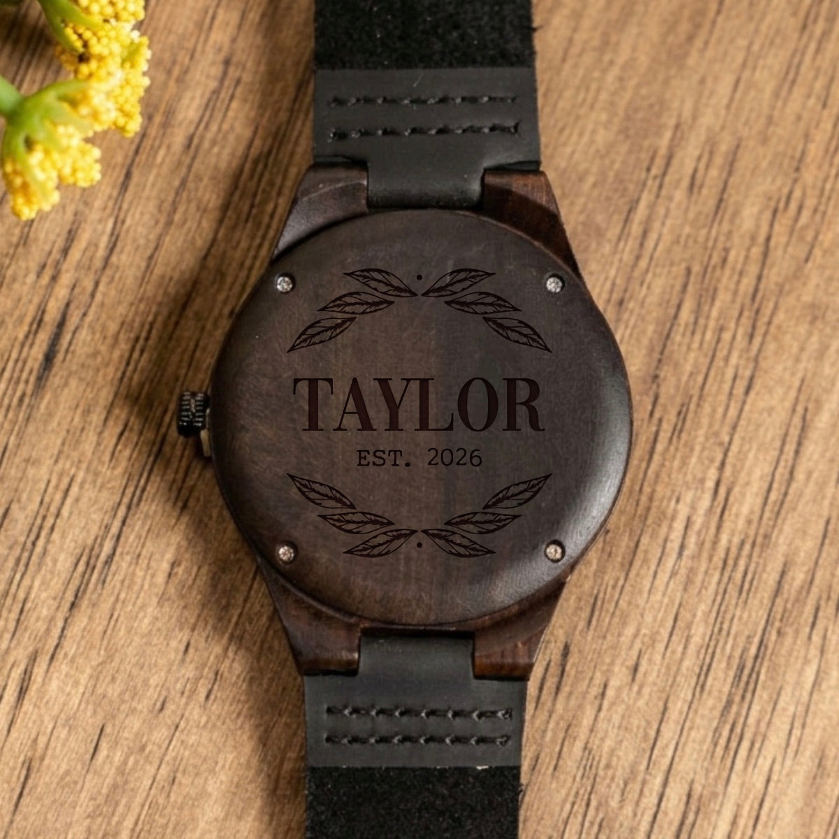 Engraved Dark Brown Wood Watch - Reserve Collection