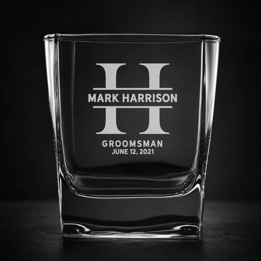 Engraved Groomsmen Square Whiskey Glasses