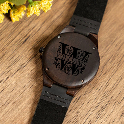 Engraved Dark Brown Wood Watch