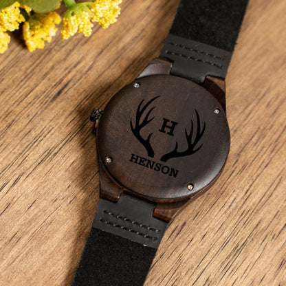 Engraved Dark Brown Wood Watch