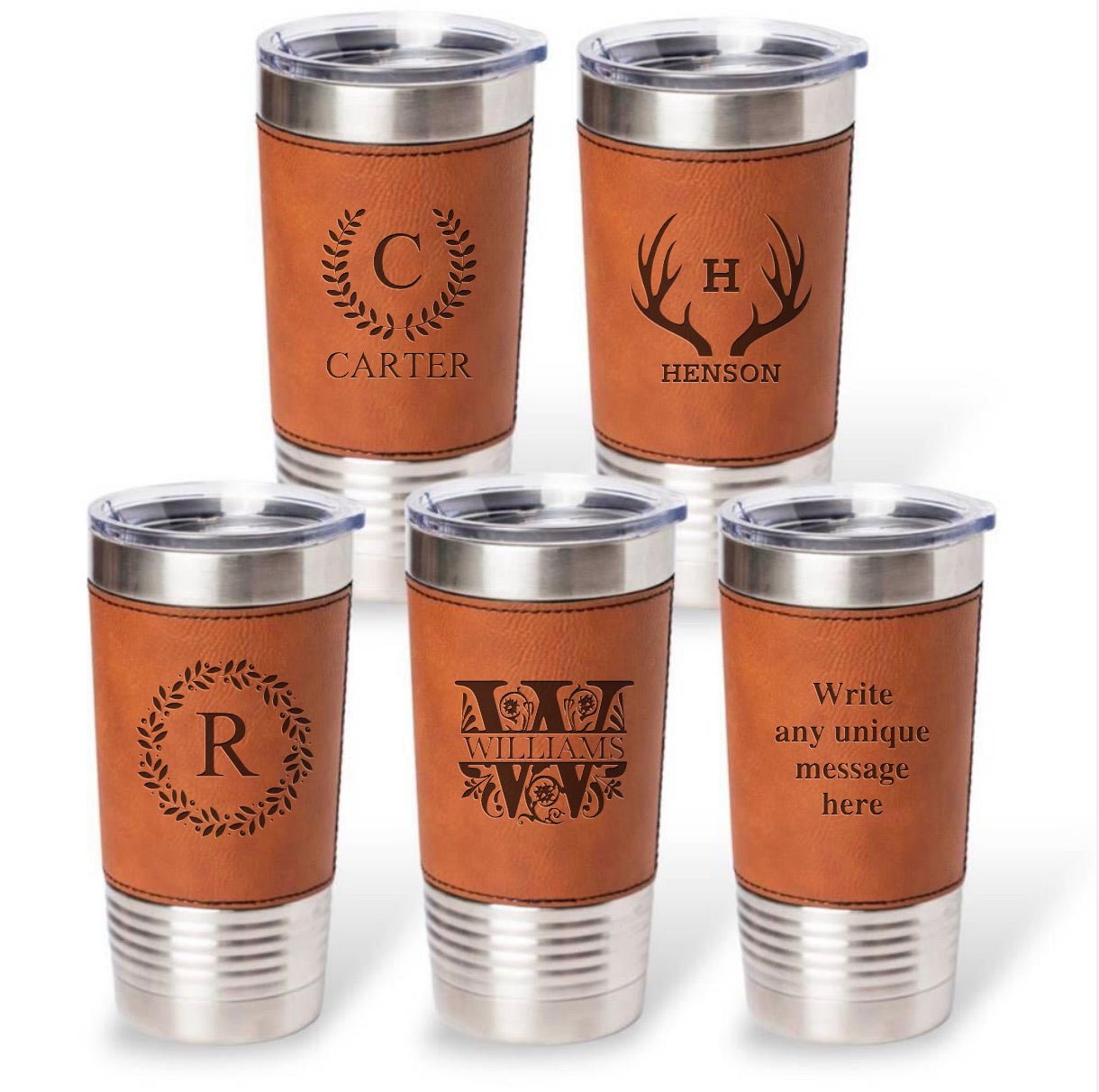 Set of 5 Leather Wrapped Stainless Tumblers