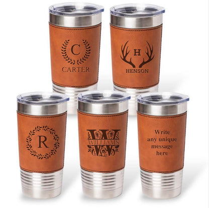 Set of 5 Leather Wrapped Stainless Tumblers