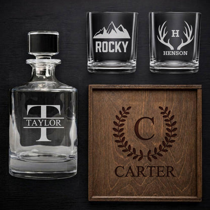 Engraved Barrel Decanter Gift Box Set