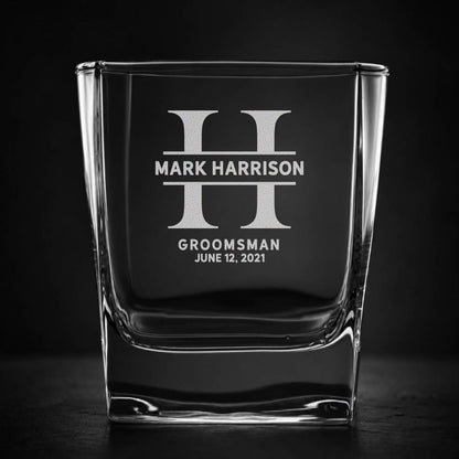 Engraved Groomsmen Square Whiskey Glasses