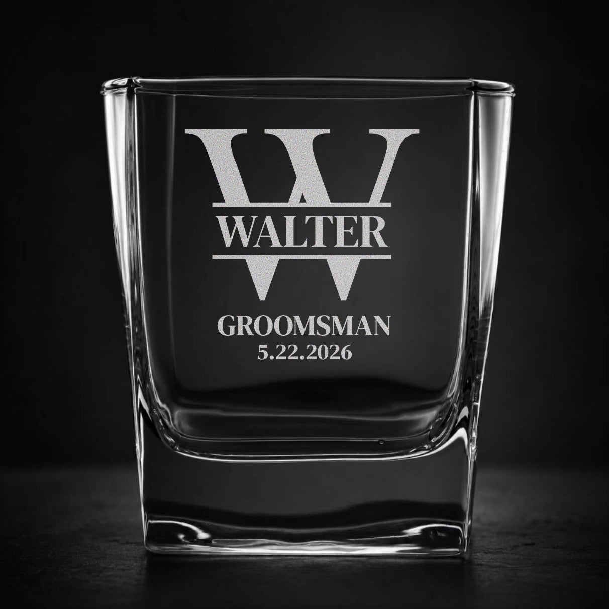 Engraved Wedding Square Whiskey Glass