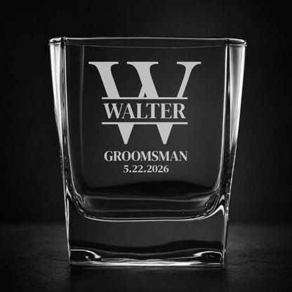Engraved Wedding Square Whiskey Glass