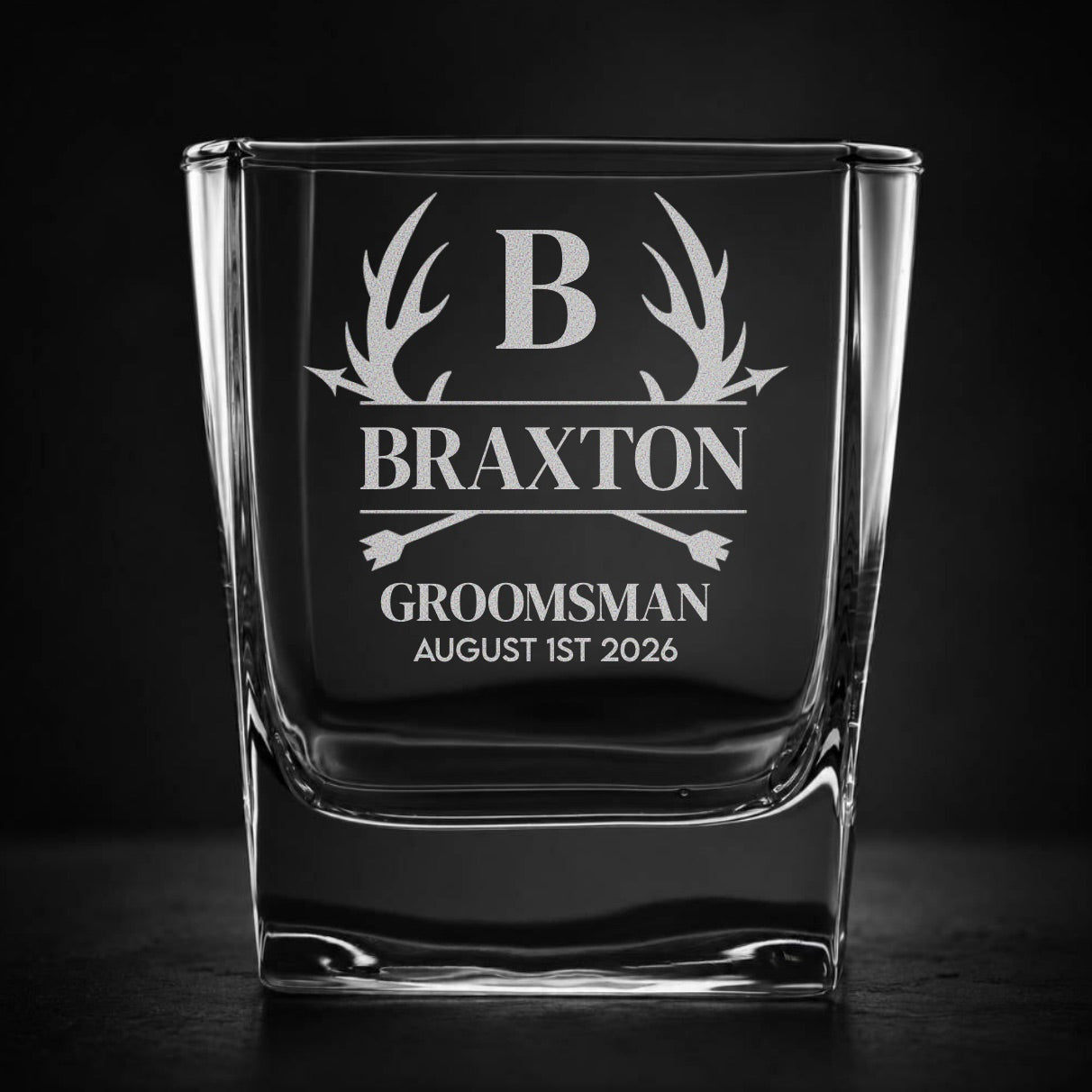 Engraved Wedding Square Whiskey Glass
